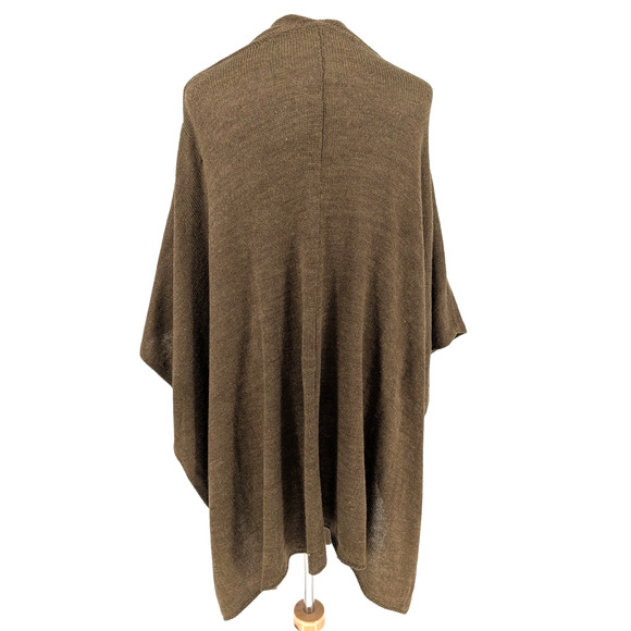 Olive Green Asymmetric Lagenlook Cape Cardigan Wrap Sweater Boho Minimalist XS - Picture 3 of 11